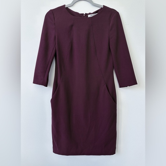 MM LaFleur Etsuko Knee Length Midi 3/4 Sleeve Dress Plum Purple Workwear sz 0 - Picture 1 of 11